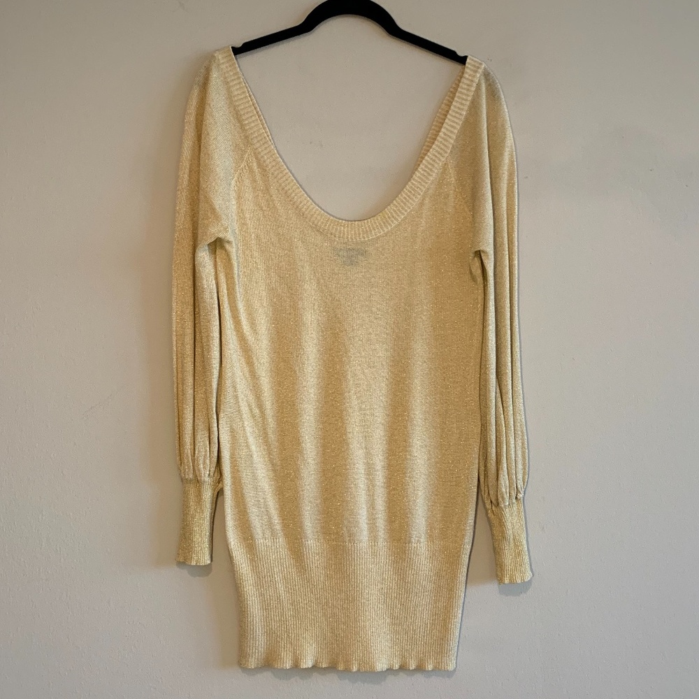 XOXO Metallic Gold Shimmer Sweater-LARGE